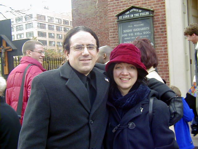 Sharon with Kenny Davidsen doing a promo piece for St. Luke in the Fields -- actually attending Julian's Christening